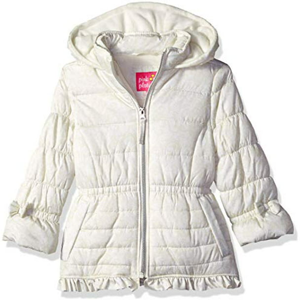 Pink Platinum Girls Lace Puffer with Ruffle 